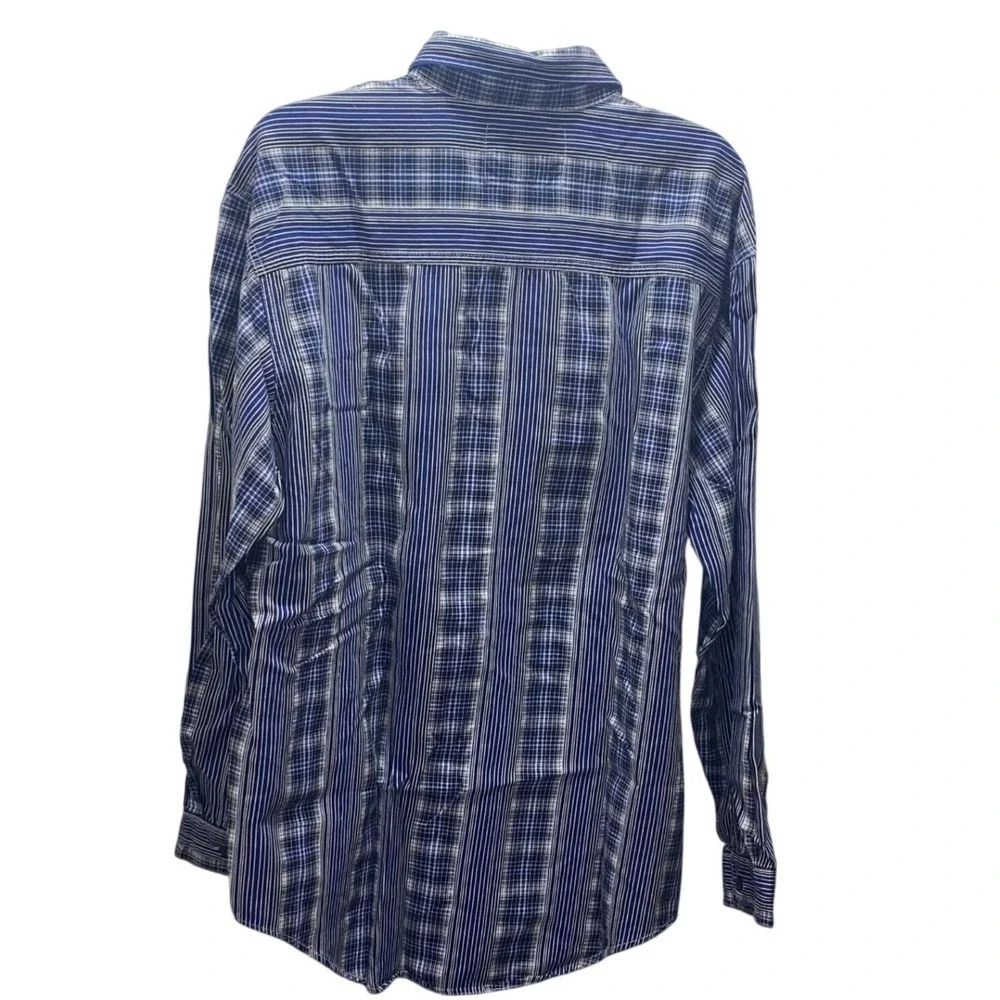 Levis Mens Large Blue‎ Mixed Plaid Striped Long Sleeve Button Up Shirt Cotton